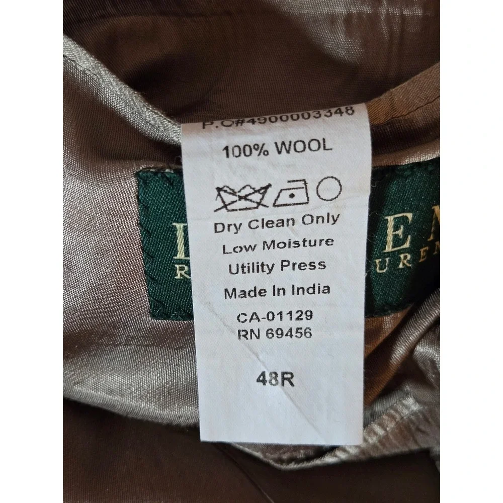 Lauren Ralph Lauren Mens 48R Wool Blazer Brown Herringbone Windowpane Sport Coat